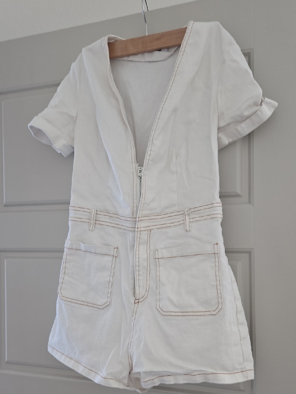 Tiger Mist Short Cream Denim Romper